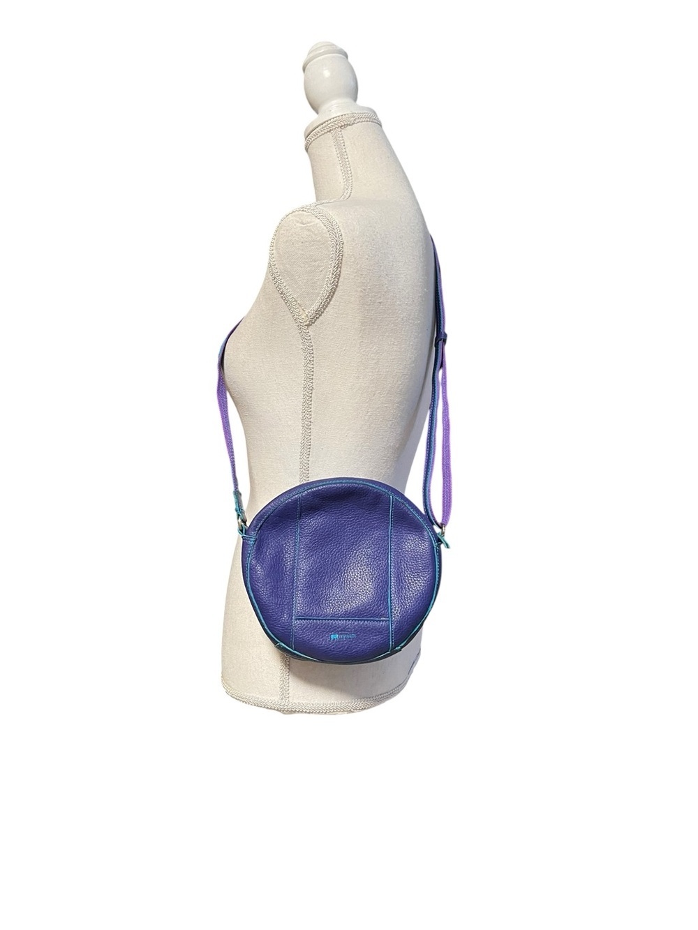 Mywalit Round Blue Purple Crossbody Bag with Contrast Trim and Adjustable Strap